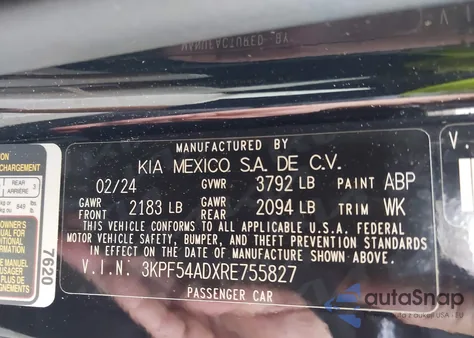 2024 Kia Forte Gt-Line from USA, damaged, VIN 3KPF54ADXRE755827